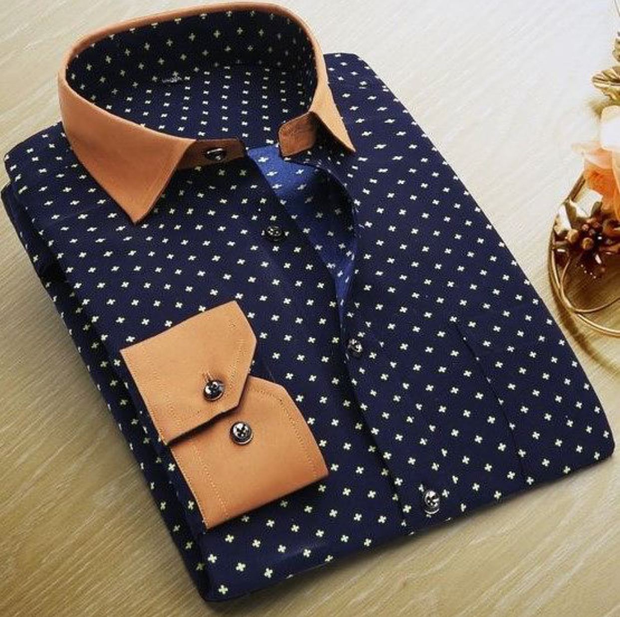 navy blue dotted shirt